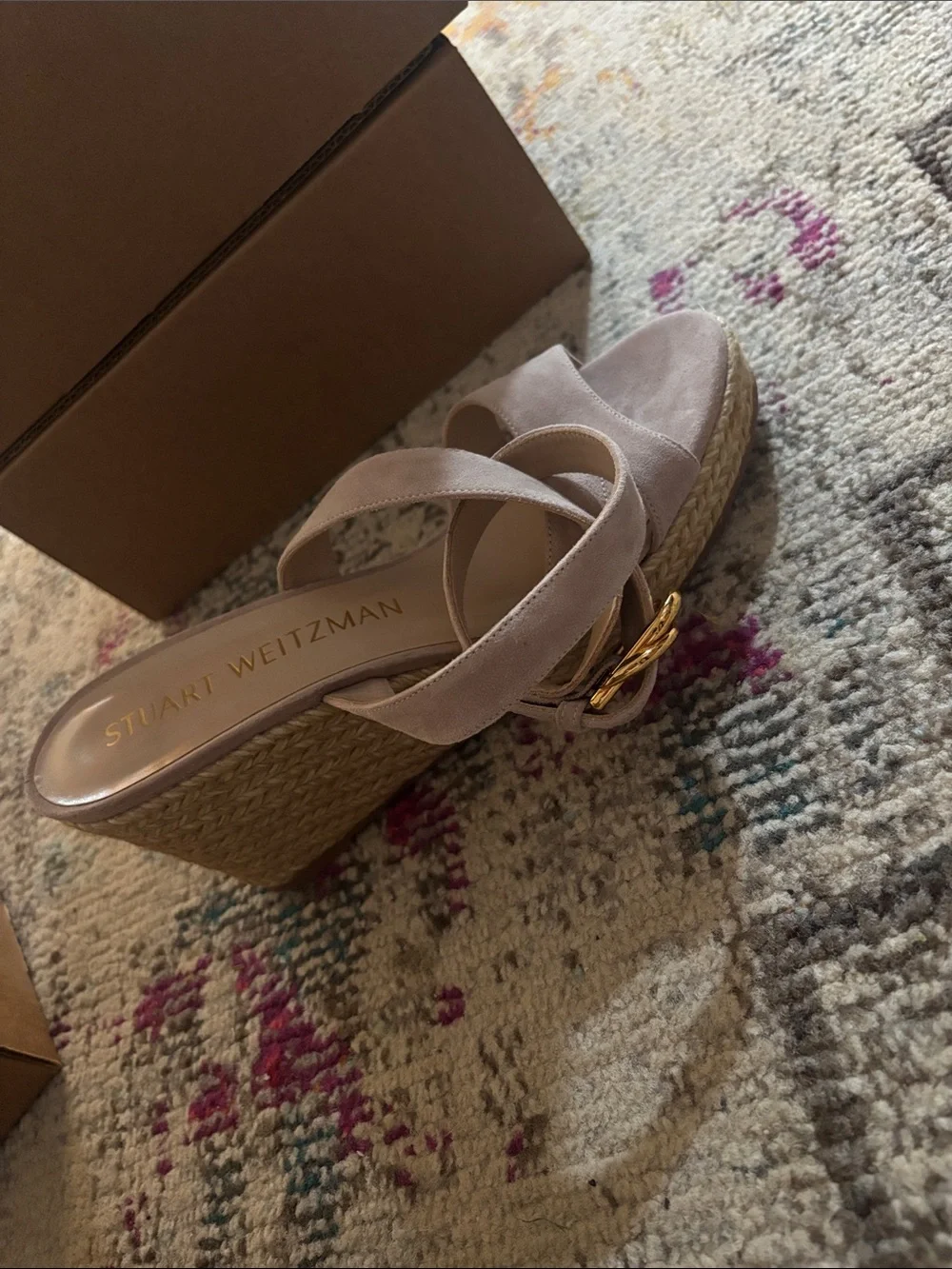 Stuart weitzman 8.5 blush espadrille wrap wedges